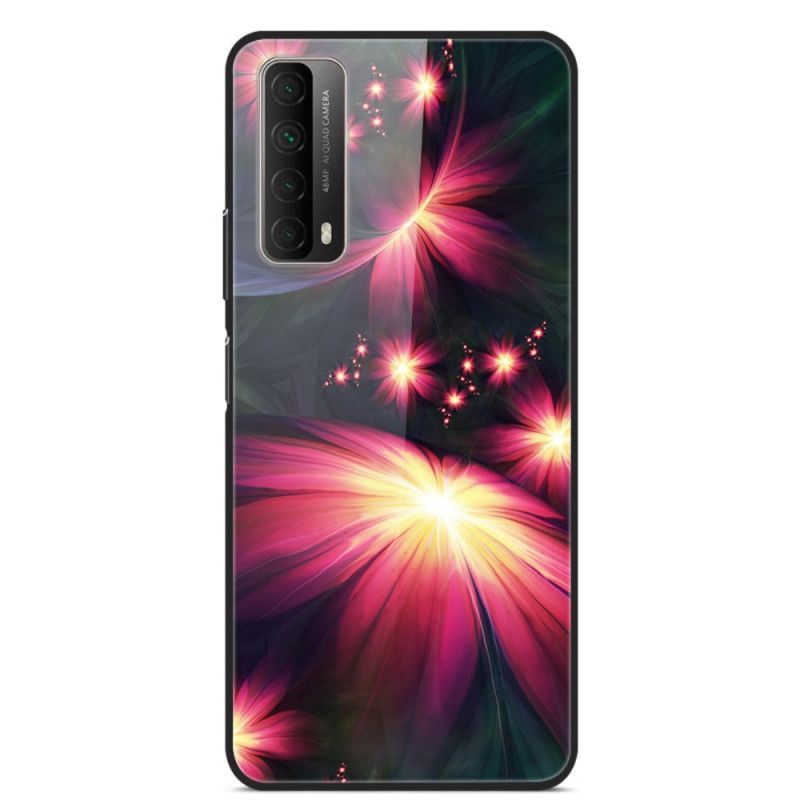 Hülle Huawei P Smart 2021 Dunkelblau Ausgefallene Blumen Aus Gehärtetem Glas