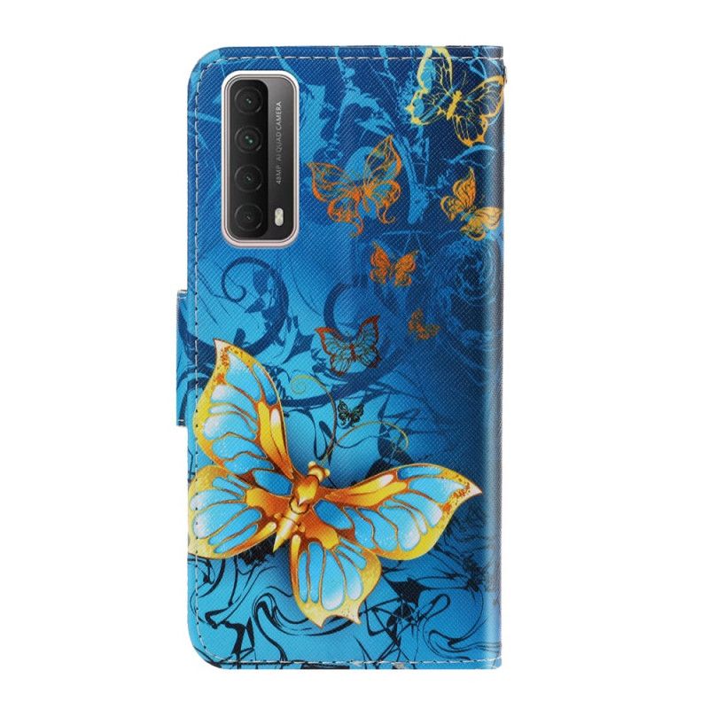 Lederhüllen Huawei P Smart 2021 Grau Handyhülle Schmetterlingsvariationen Mit Tanga