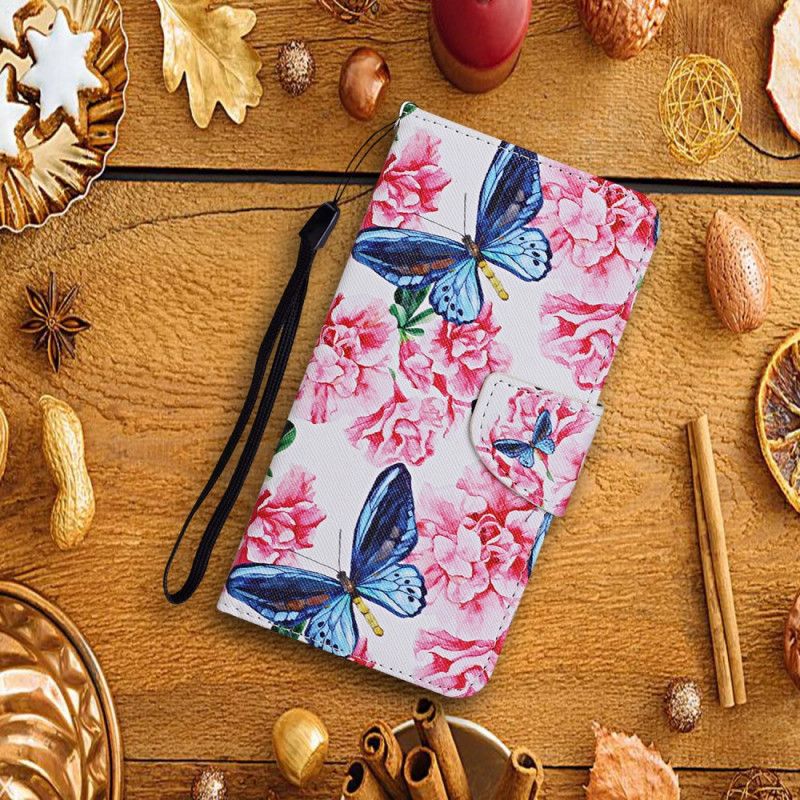 Lederhüllen Huawei P Smart 2021 Magenta Tanga Blumenschmetterlinge