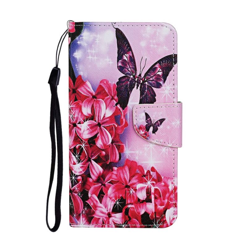 Lederhüllen Huawei P Smart 2021 Magenta Tanga Blumenschmetterlinge