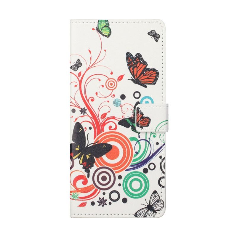 Lederhüllen Huawei P Smart 2021 Schwarz Schmetterlinge Und Blumen