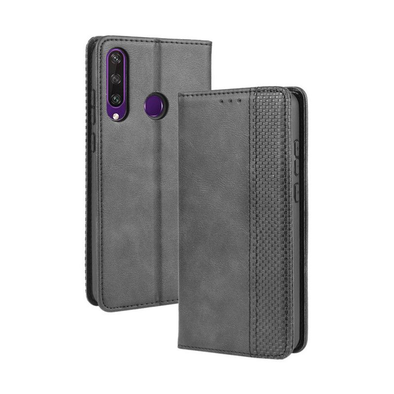 Flip Case Huawei Y6p Schwarz Stilisierter Vintage-Ledereffekt