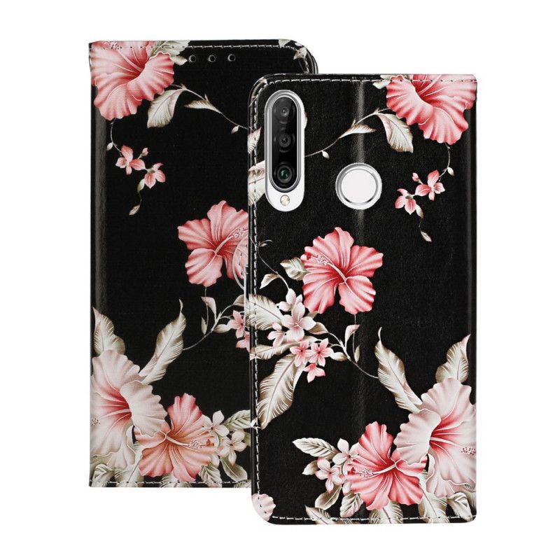 Flip Case Huawei Y6p Schwarz Unzählige Blumen