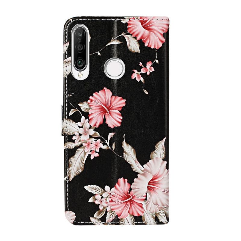 Flip Case Huawei Y6p Schwarz Unzählige Blumen