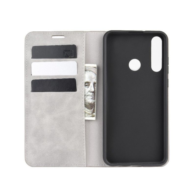 Flip Case Huawei Y6p Schwarz Weicher Ledereffekt