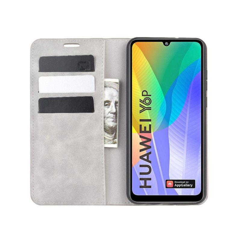 Flip Case Huawei Y6p Schwarz Weicher Ledereffekt