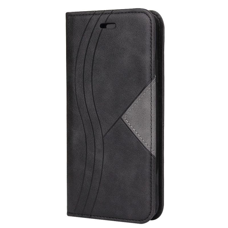 Flip Case Huawei Y6p Schwarz Wellenlederstil