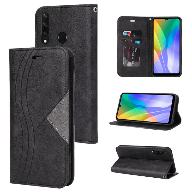 Flip Case Huawei Y6p Schwarz Wellenlederstil