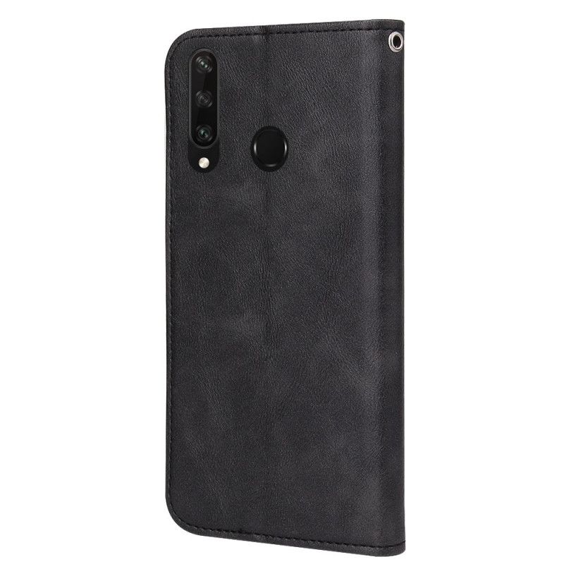 Flip Case Huawei Y6p Schwarz Wellenlederstil