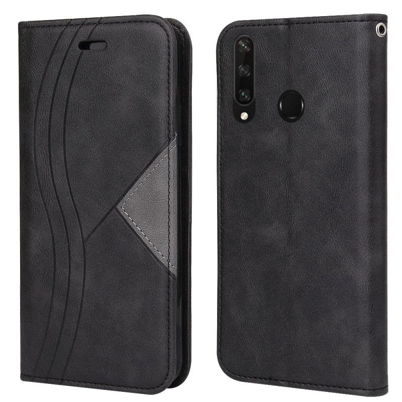 Flip Case Huawei Y6p Schwarz Wellenlederstil