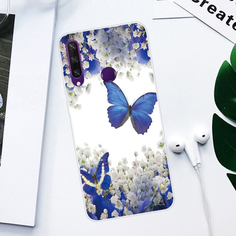Hülle Für Huawei Y6p Dunkelblau Schmetterlinge