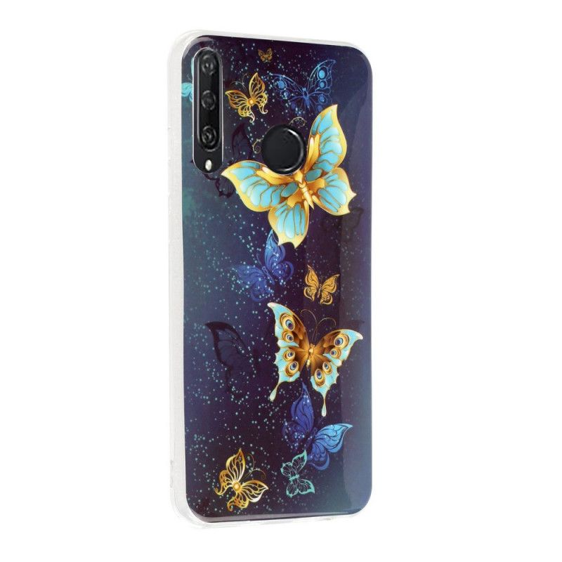 Hülle Huawei Y6p Hellblau Fluoreszierende Schmetterlingsreihe