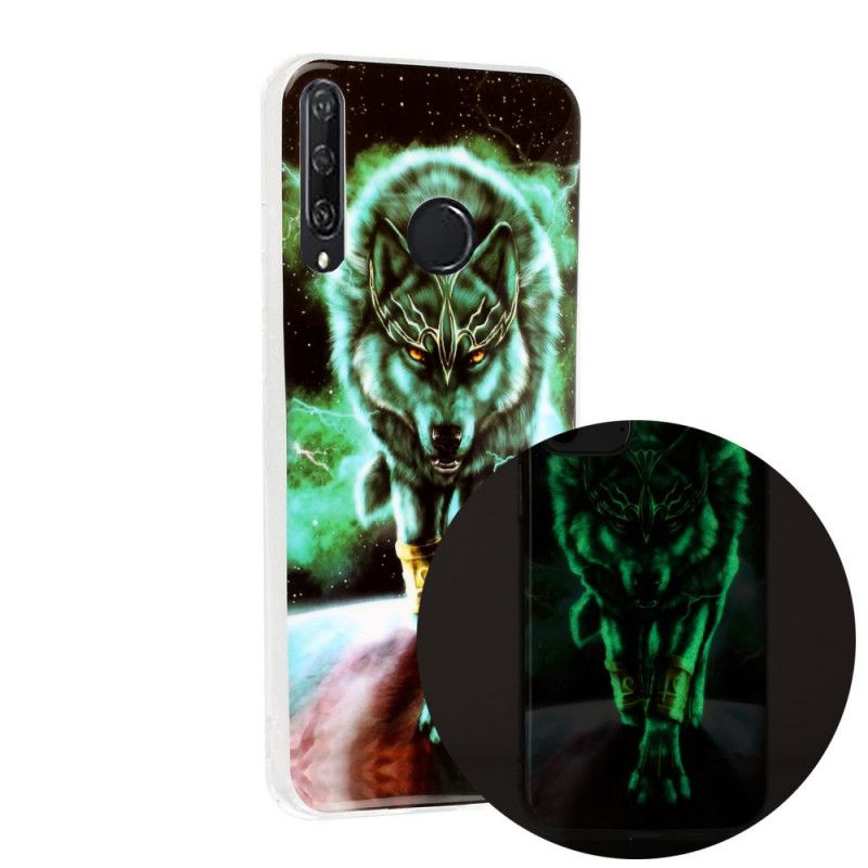 Hülle Huawei Y6p Schwarz Fluoreszierende Wolfsreihe