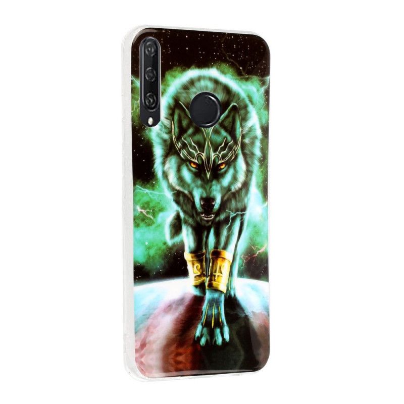 Hülle Huawei Y6p Schwarz Fluoreszierende Wolfsreihe