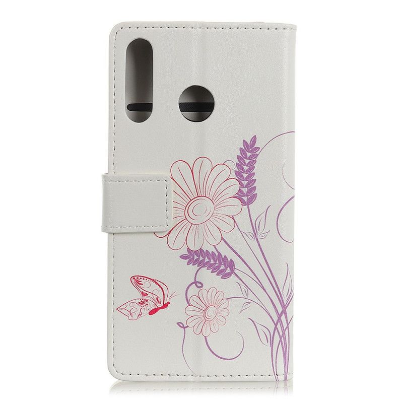 Lederhüllen Für Huawei Y6p Schmetterlinge Und Blumen Zeichnen