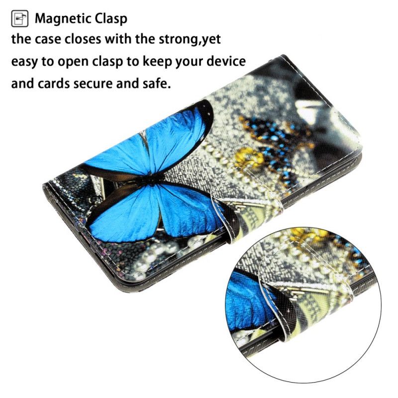 Lederhüllen Huawei Y6p Dunkelblau Schmetterlingsvariationen Mit Tanga