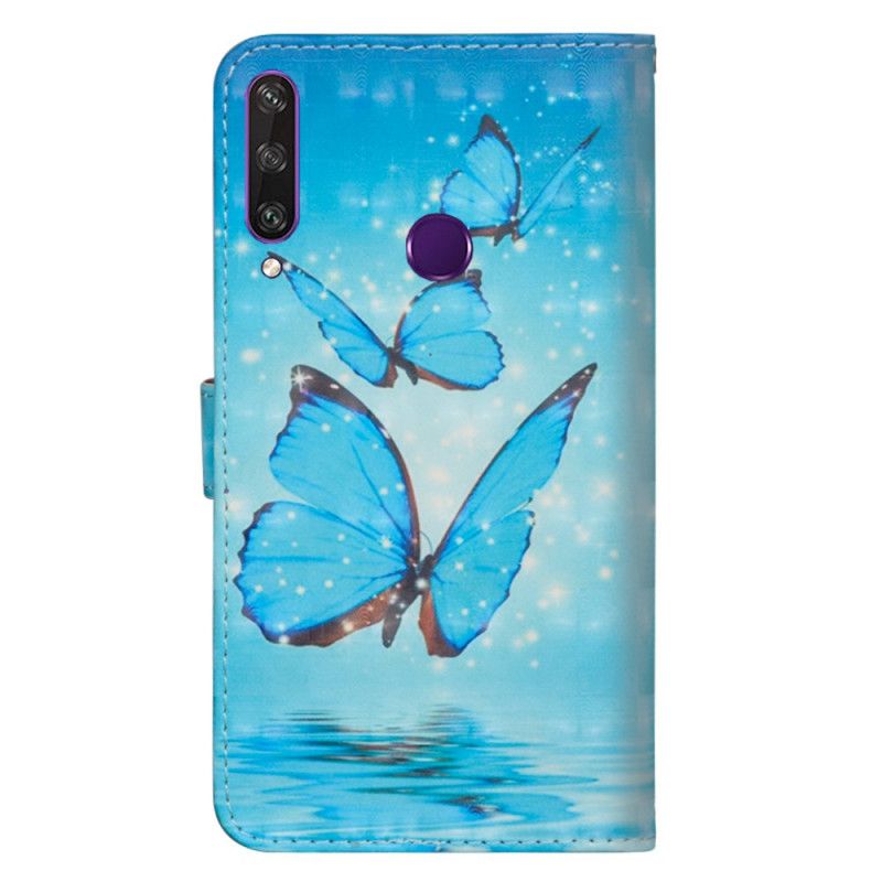 Lederhüllen Huawei Y6p Handyhülle Fliegende Blaue Schmetterlinge