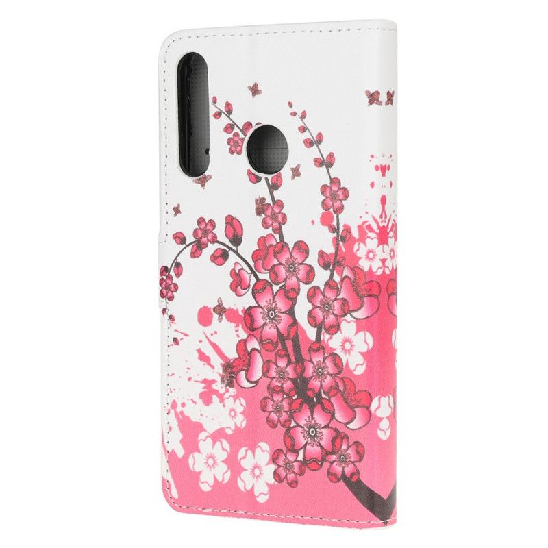 Lederhüllen Huawei Y6p Magenta Tropische Blumen