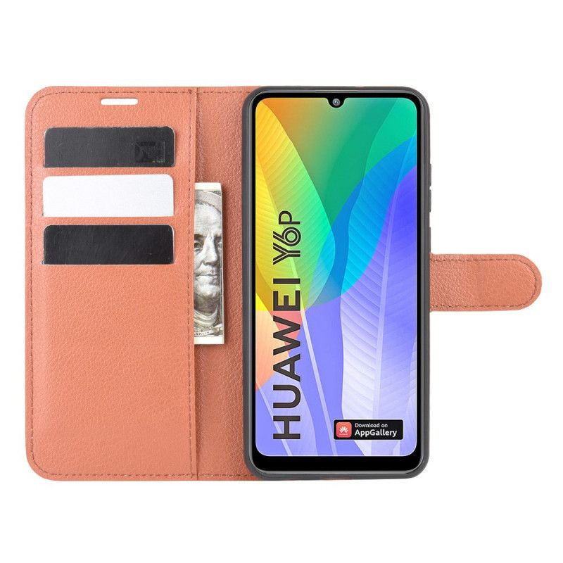 Lederhüllen Huawei Y6p Schwarz Klassisches Litschi-Kunstleder