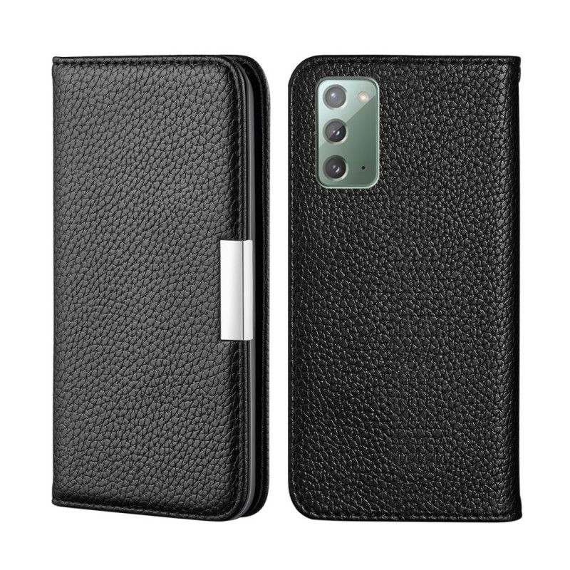 Flip Case Für Samsung Galaxy Note 20 Schwarz Ultra Schickes Litschi-Kunstleder