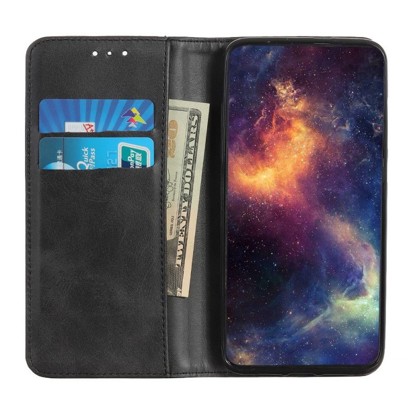Flip Case Samsung Galaxy Note 20 Schwarz Elegantes Spaltleder