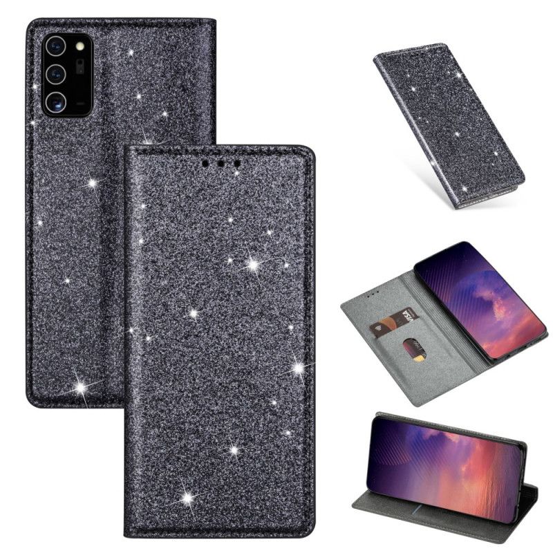 Flip Case Samsung Galaxy Note 20 Schwarz Glitzerstil