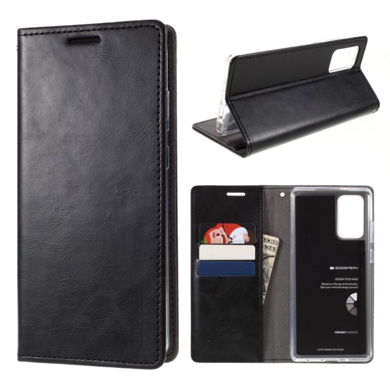 Flip Case Samsung Galaxy Note 20 Schwarz Quecksilberblauer Mondledereffekt