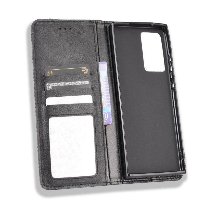 Flip Case Samsung Galaxy Note 20 Schwarz Stilisierter Vintage-Ledereffekt