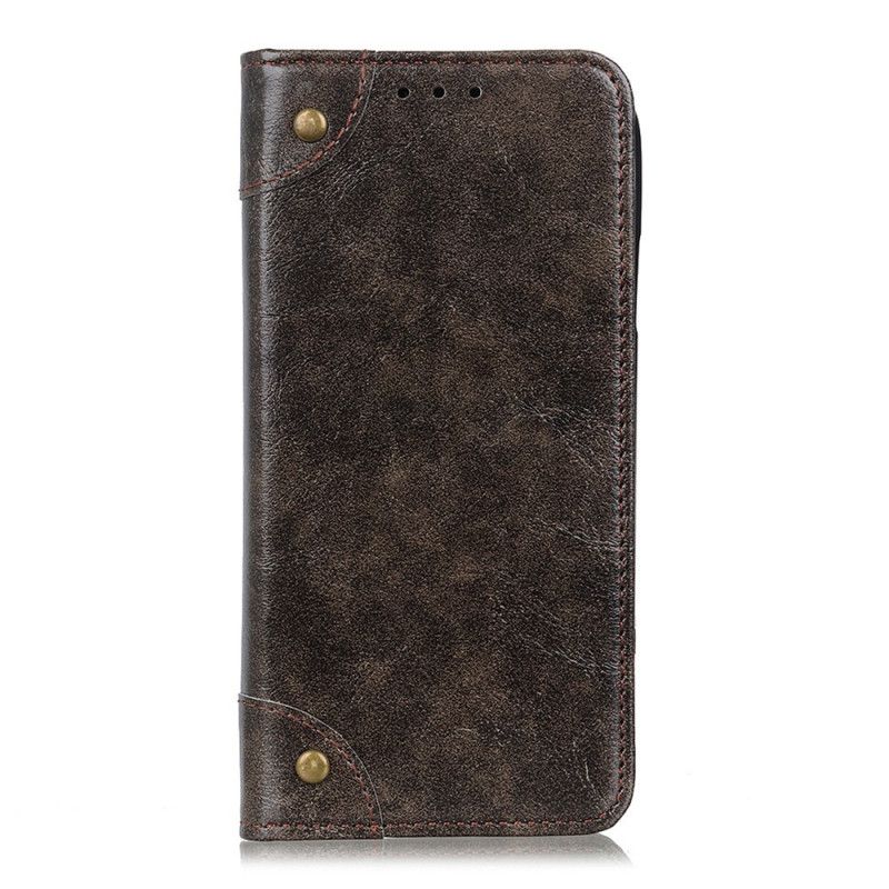 Flip Case Samsung Galaxy Note 20 Schwarz Vintage Nieten Aus Gespaltenem Leder