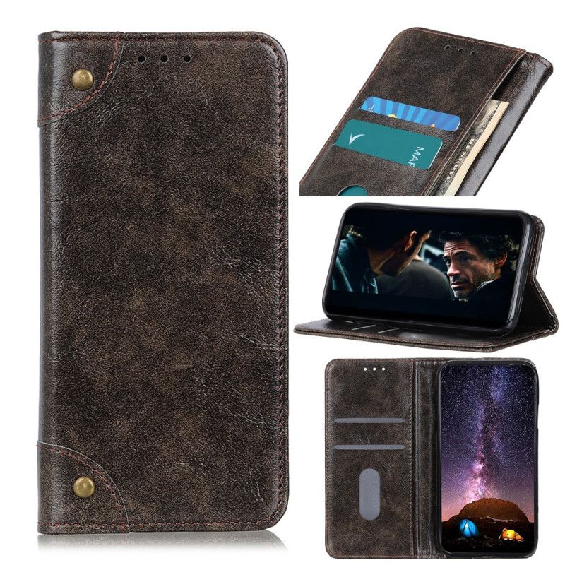 Flip Case Samsung Galaxy Note 20 Schwarz Vintage Nieten Aus Gespaltenem Leder