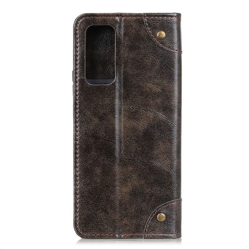 Flip Case Samsung Galaxy Note 20 Schwarz Vintage Nieten Aus Gespaltenem Leder