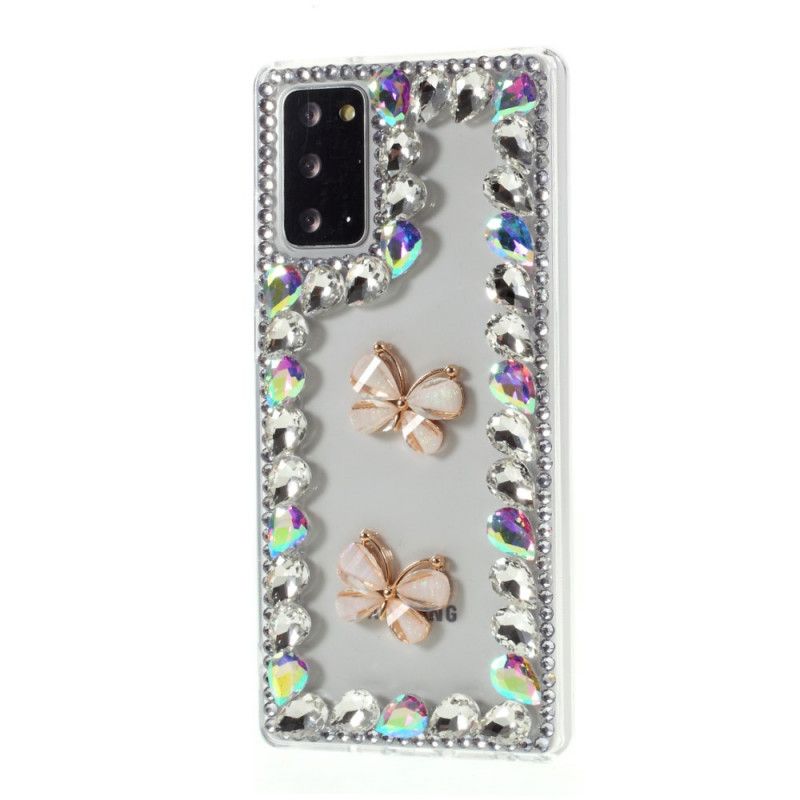 Hülle Für Samsung Galaxy Note 20 Strasssteine Und Schmetterlinge