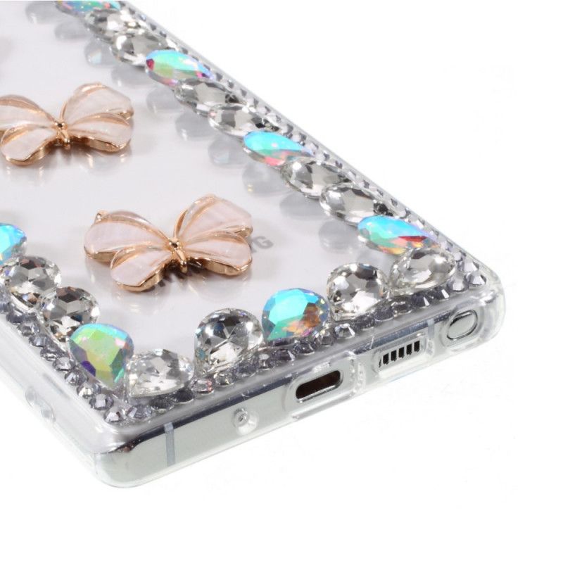 Hülle Für Samsung Galaxy Note 20 Strasssteine Und Schmetterlinge