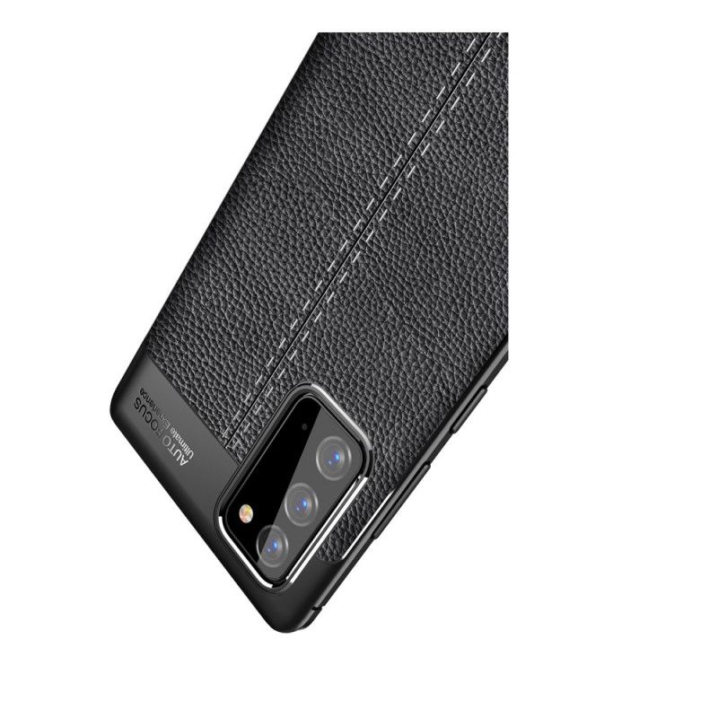 Hülle Samsung Galaxy Note 20 Schwarz Handyhülle Doppellinien-Litschileder-Effekt