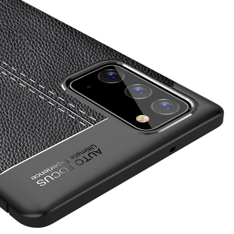 Hülle Samsung Galaxy Note 20 Schwarz Handyhülle Doppellinien-Litschileder-Effekt