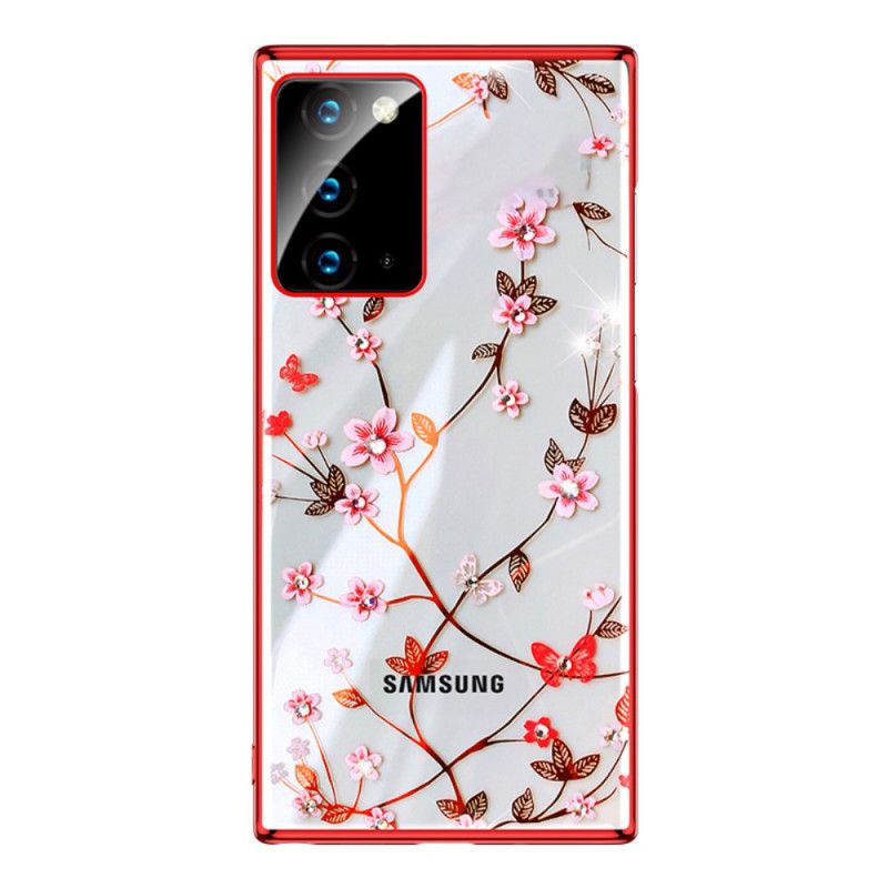 Hülle Samsung Galaxy Note 20 Schwarz Sulada-Blüten Und Metalleffekt