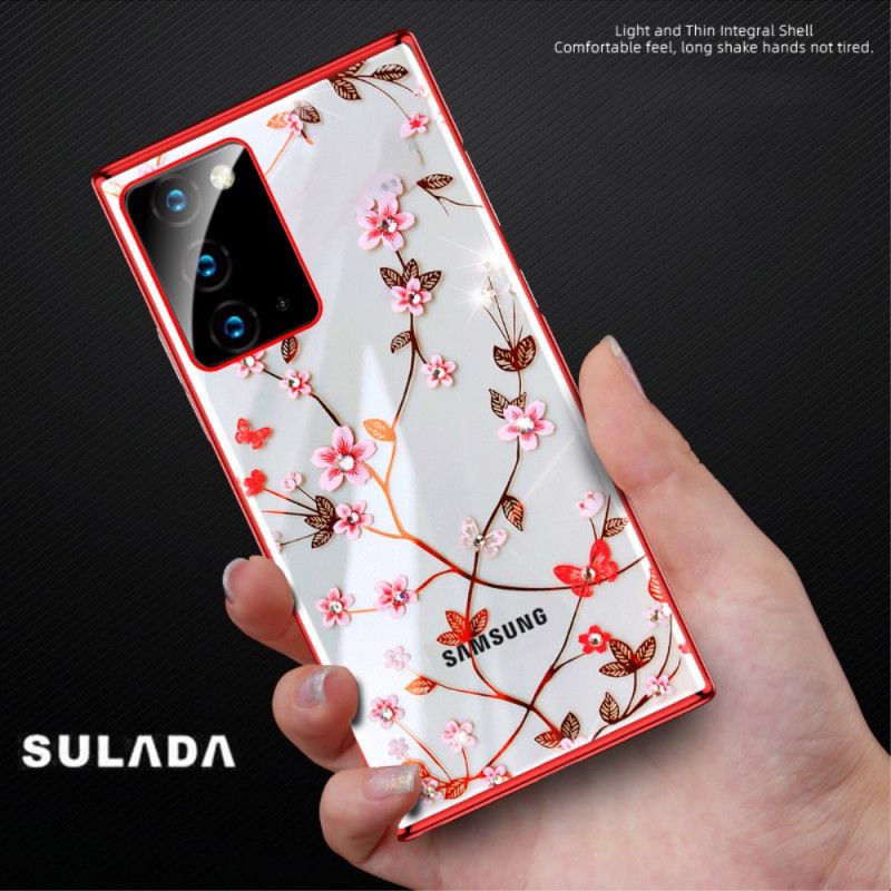 Hülle Samsung Galaxy Note 20 Schwarz Sulada-Blüten Und Metalleffekt