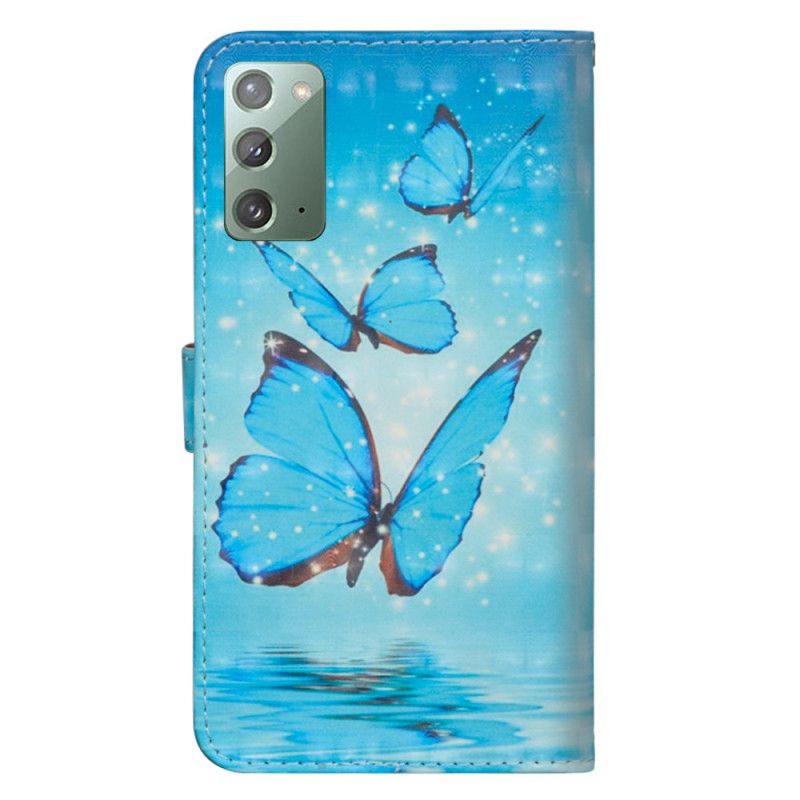 Lederhüllen Samsung Galaxy Note 20 Handyhülle Fliegende Blaue Schmetterlinge