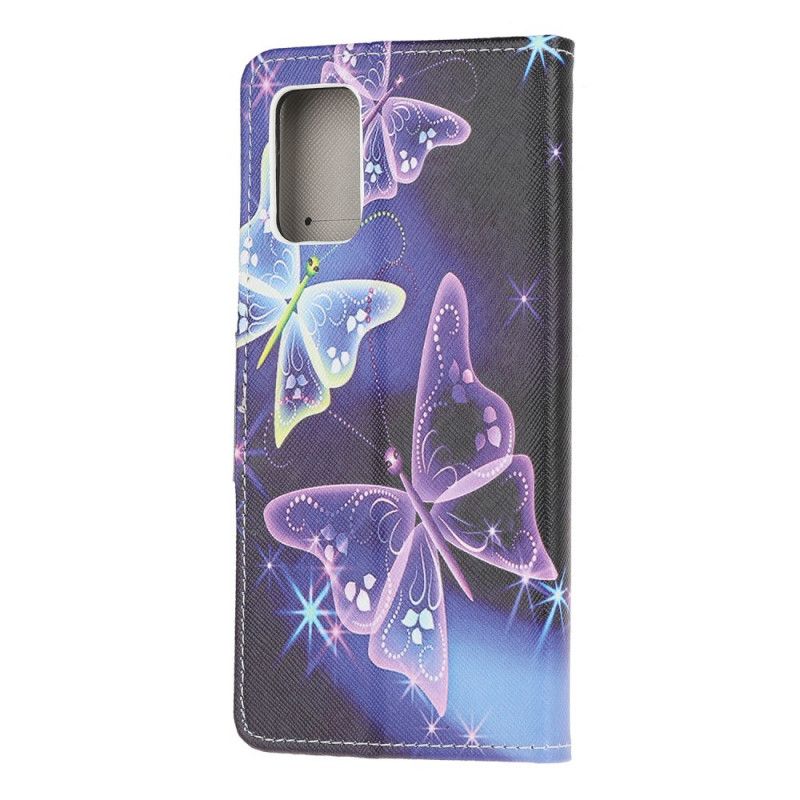 Lederhüllen Samsung Galaxy Note 20 Hellblau Handyhülle Bunte Schmetterlinge