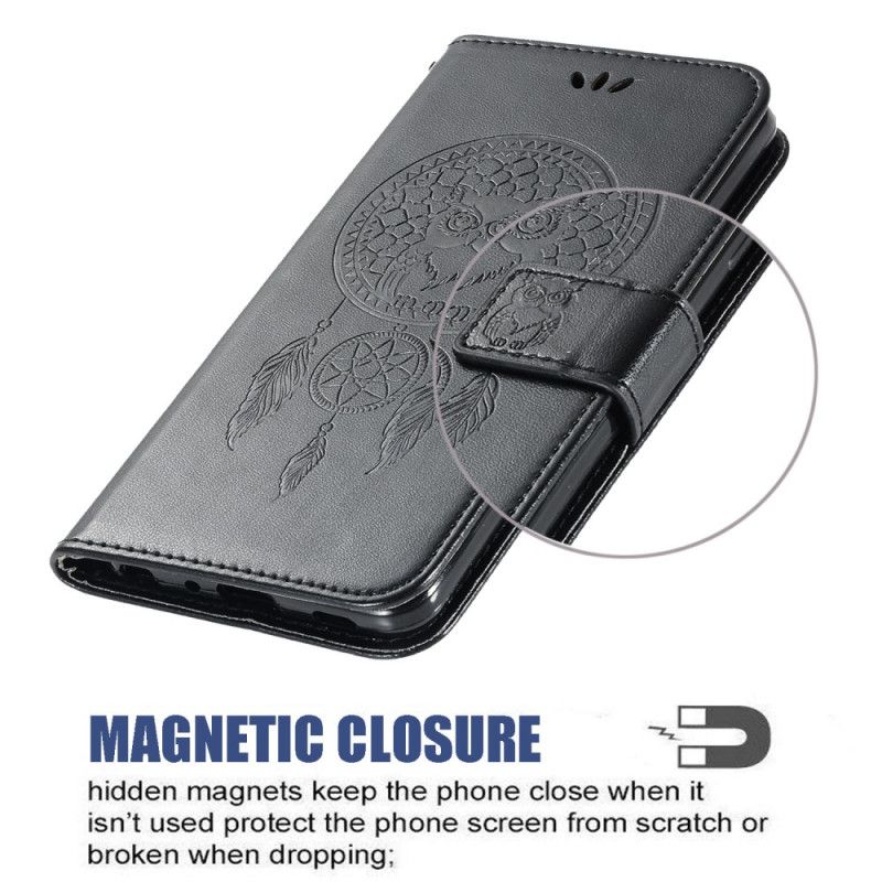 Lederhüllen Samsung Galaxy Note 20 Schwarz Eulen-Traumfänger Mit Ledereffekt