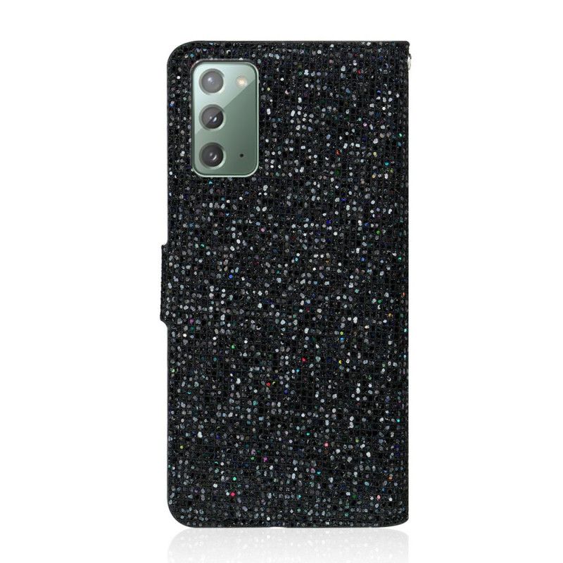 Lederhüllen Samsung Galaxy Note 20 Schwarz Glitzer-Design