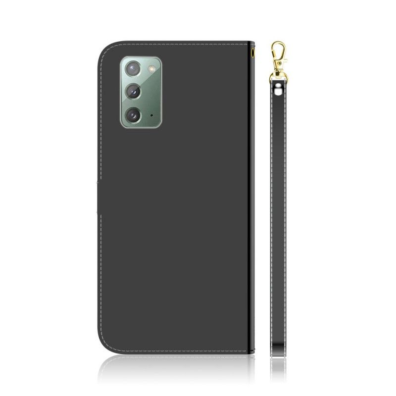 Lederhüllen Samsung Galaxy Note 20 Schwarz Handyhülle Spiegelbezug Aus Kunstleder