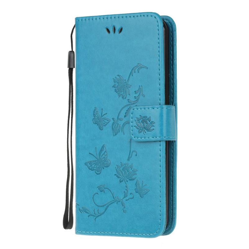 Lederhüllen Samsung Galaxy Note 20 Schwarz Schmetterlinge Und Tanga Blumen