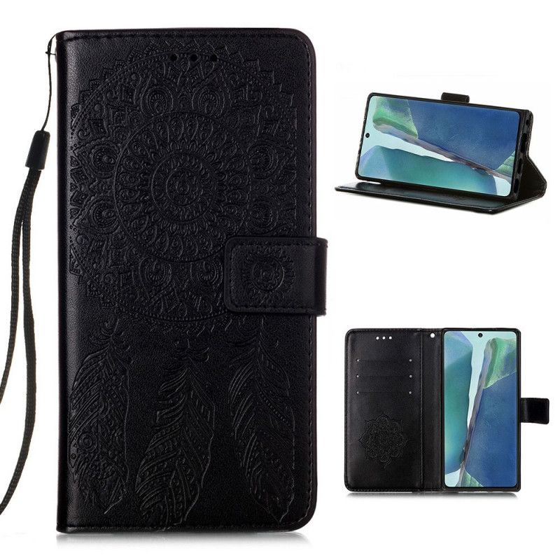 Lederhüllen Samsung Galaxy Note 20 Schwarz Traumfängerdruck Und Lanyard