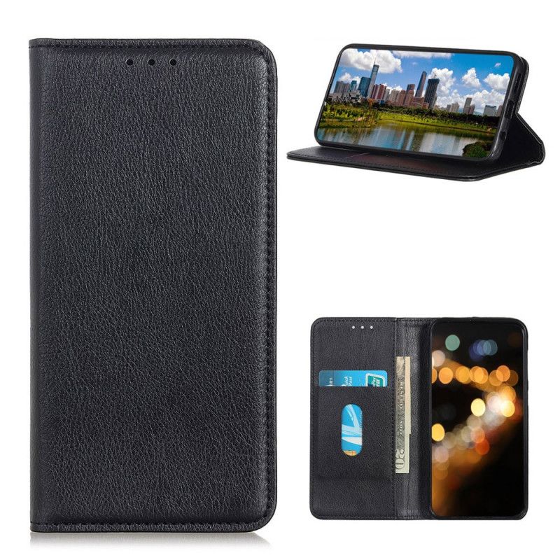 Flip Case Für Samsung Galaxy A02S Schwarz Elegantes Geteiltes Litschileder