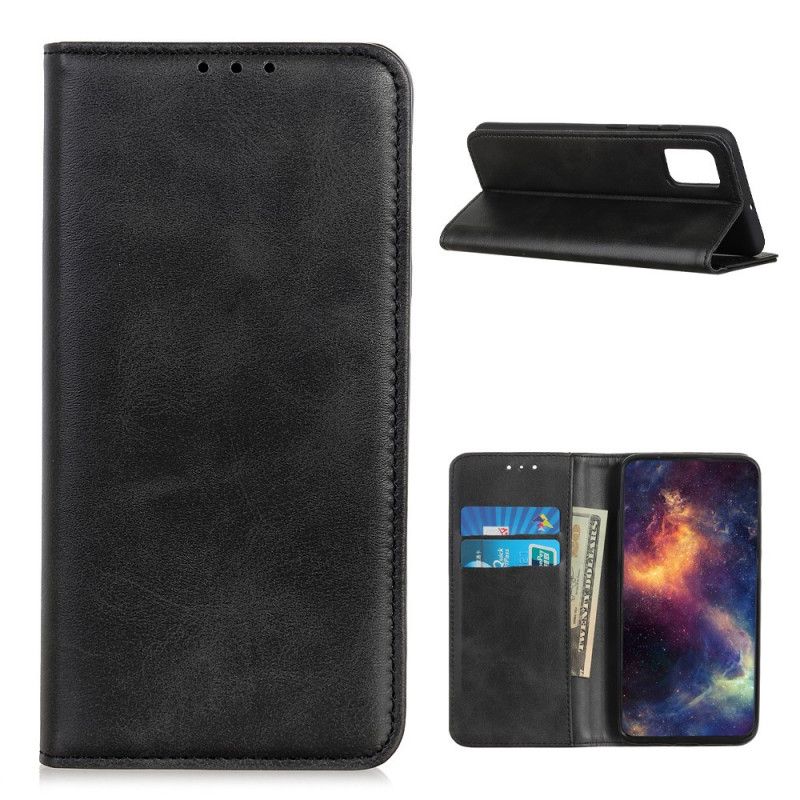 Flip Case Für Samsung Galaxy A02S Schwarz Elegantes Spaltleder