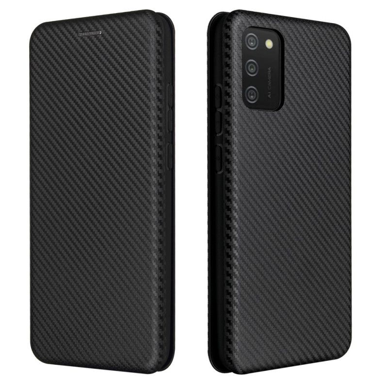 Flip Case Für Samsung Galaxy A02S Schwarz Kohlefaser