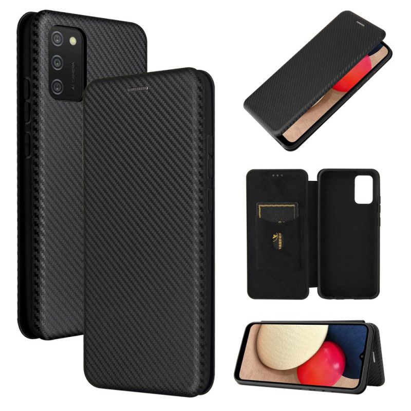 Flip Case Für Samsung Galaxy A02S Schwarz Kohlefaser