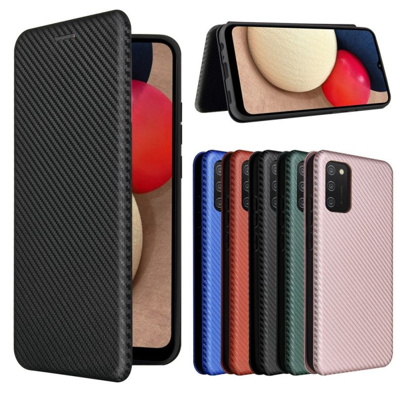 Flip Case Für Samsung Galaxy A02S Schwarz Kohlefaser