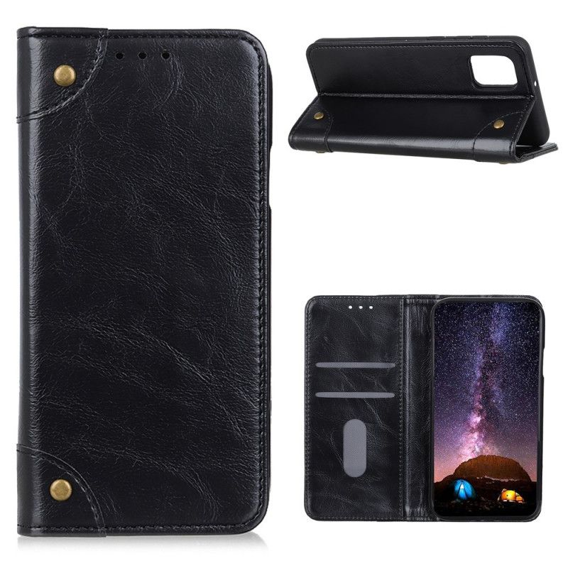 Flip Case Für Samsung Galaxy A02S Schwarz Vintage Spaltledernieten